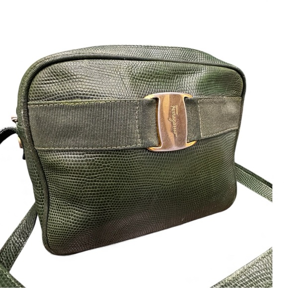 Salvatore Ferragamo Handbags - Salvatore Ferragamo Vintage Green Lizard-Embossed Vara Crossbody (1988–1992)